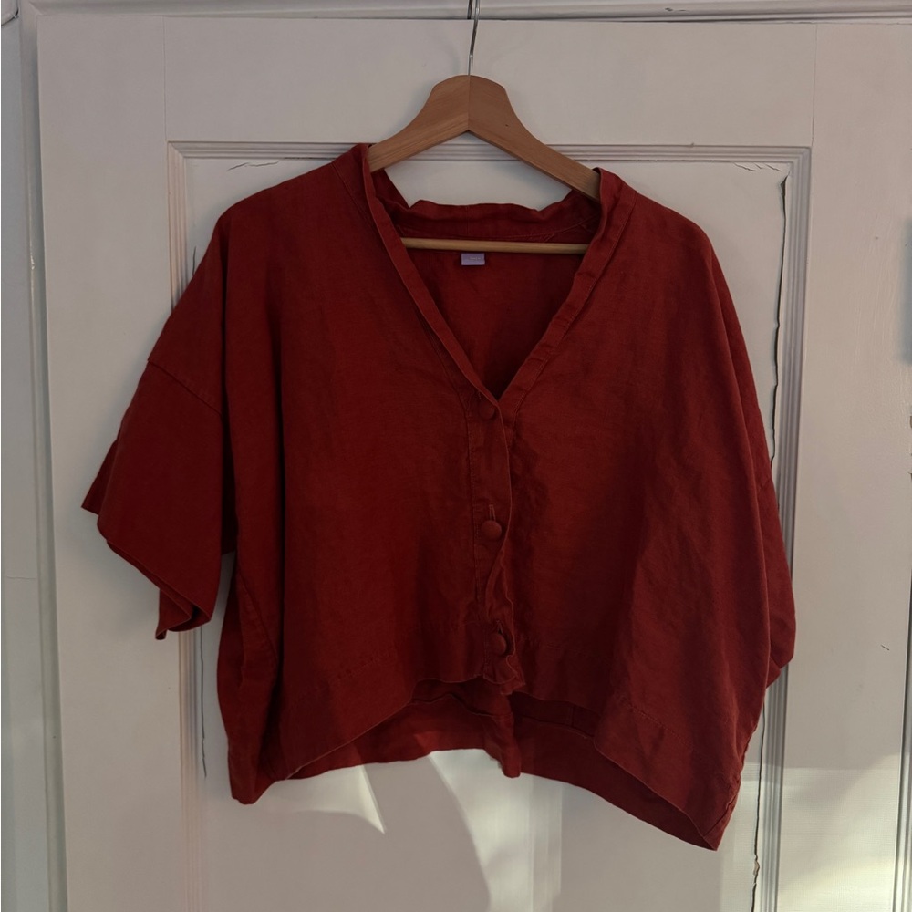 Red Linen Top - Picture 2 of 5